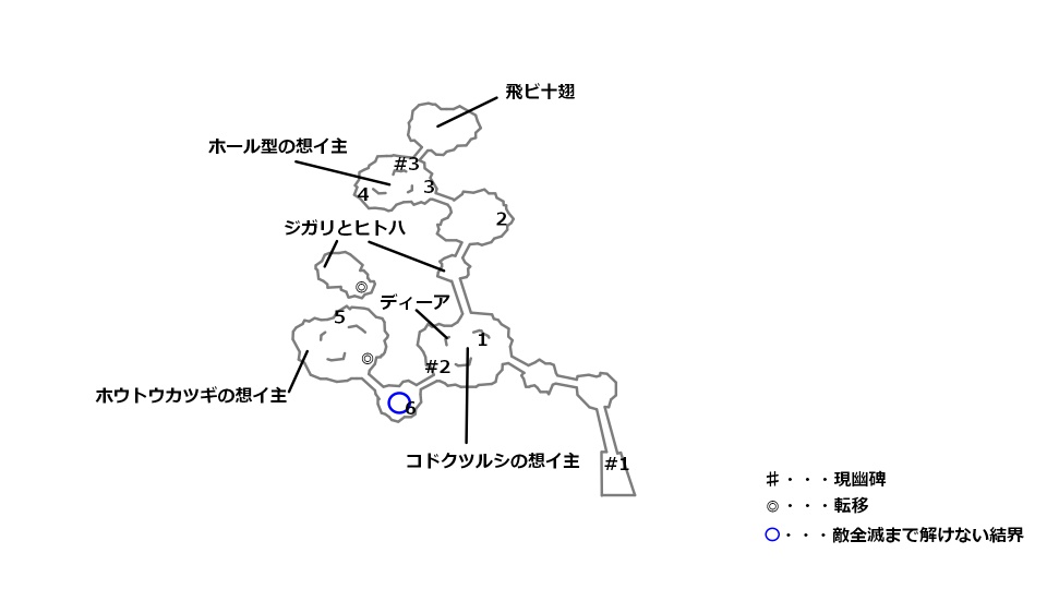 スークの大沼の宝箱とボスの位置を記したマップ