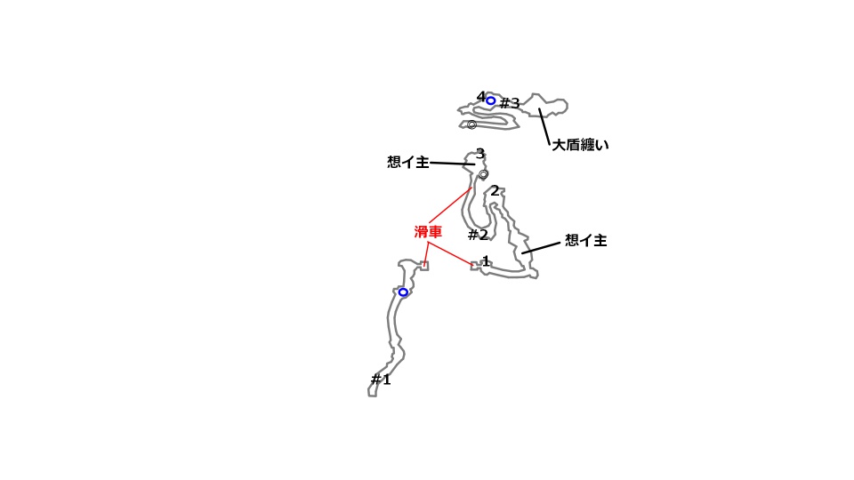 バトルモードの影石採掘場跡の宝箱とボスを記したマップ