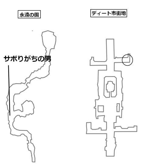 サボりがちの男のいる場所と目的地を記したマップ