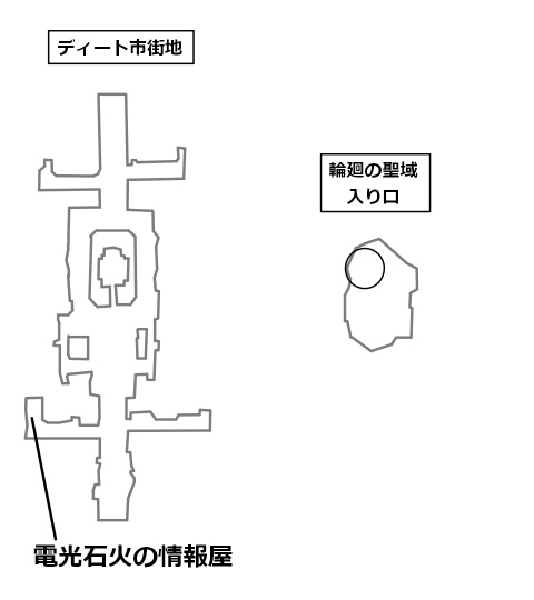 電光石火の情報屋がいる場所と目的地を記したマップ